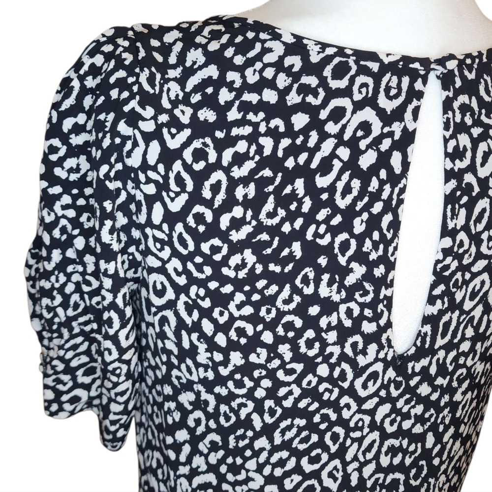 Joie Angeni Black White Animal Print Shift Dress Puff Sleeve Size XS - Picture 11 of 15